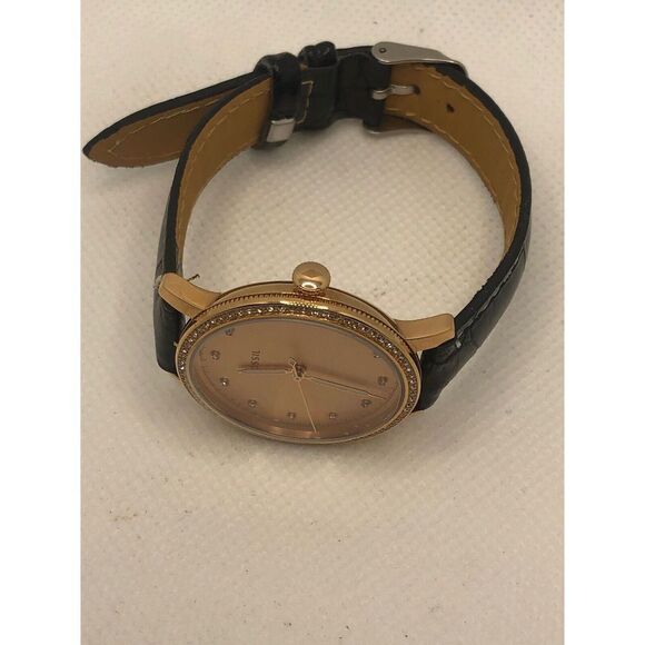 Fossil ES4365 Womens Black Leather Analog Rose Gold Dial Quartz Wrist Watch KS18 - Picture 7 of 9